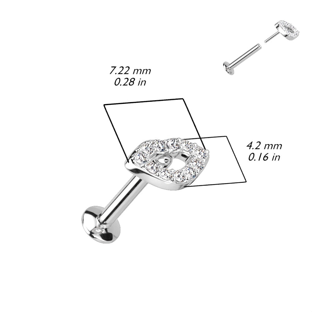 CZ Crystal Paved Lips Threadless Push-in Stud - 316L Stainless Steel