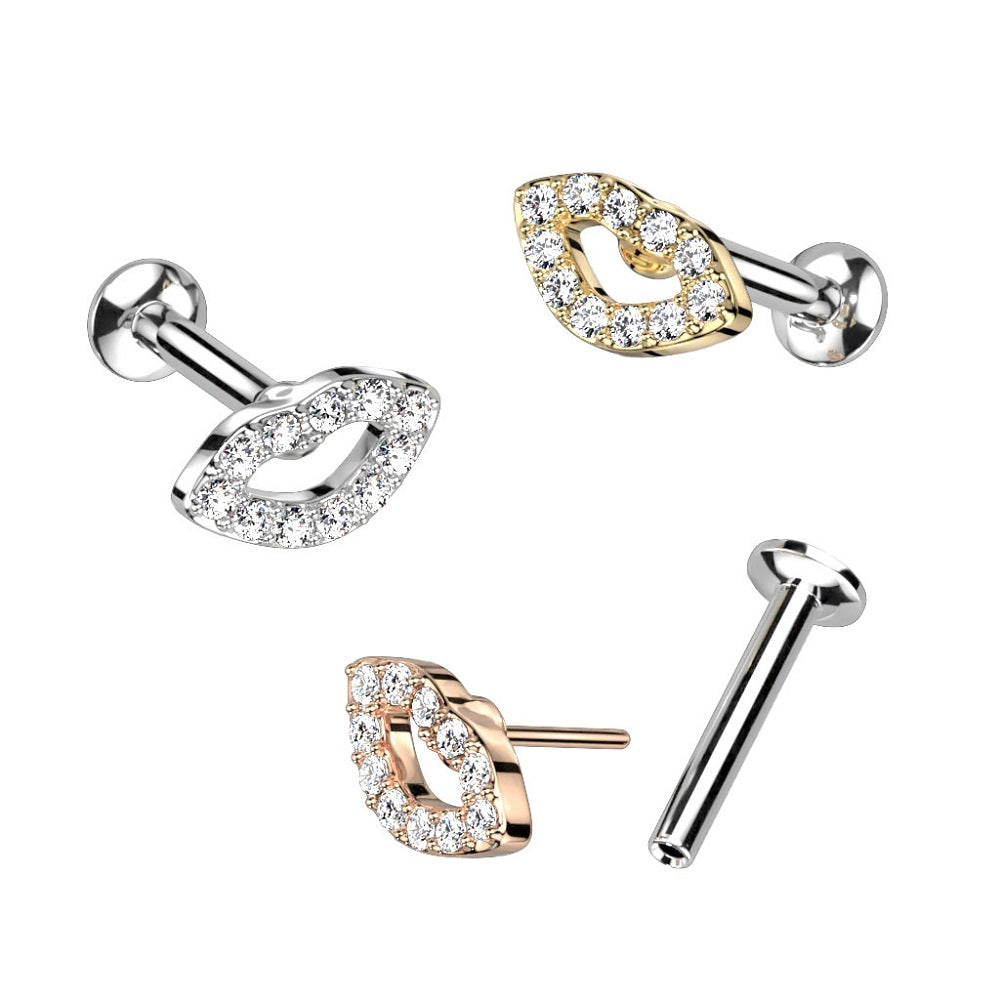 CZ Crystal Paved Lips Threadless Push-in Stud - 316L Stainless Steel