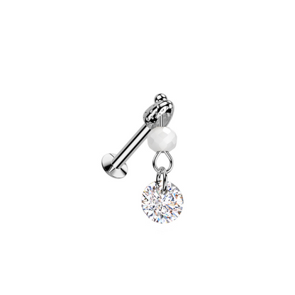 Threadless Push In Dangling Faux Pearl and Crystal Flat Back Stud - 316L Stainless Steel