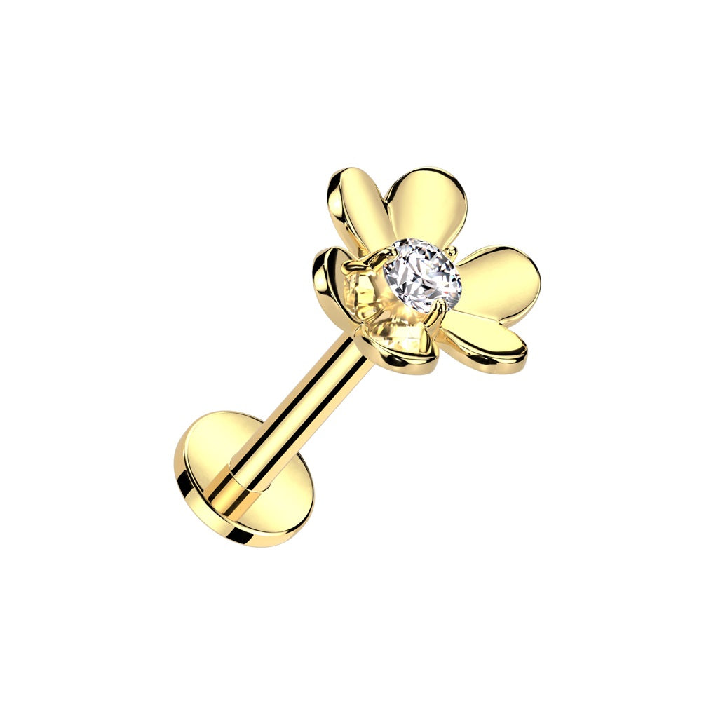 Threadless Push-In CZ Crystal Flower Top Flat Back Stud - 316L Stainless Steel