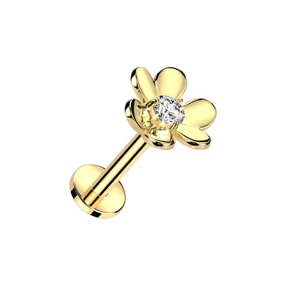 Threadless Push-In CZ Crystal Flower Top Flat Back Stud - 316L Stainless Steel