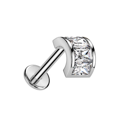 Threadless Push-In CZ Crystal Arch Top Flat Back Stud - 316L Stainless Steel