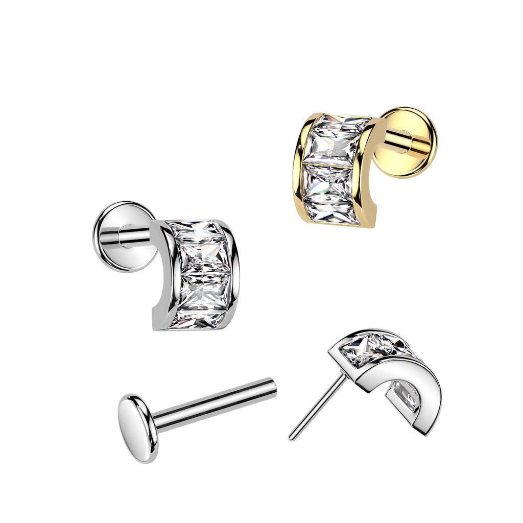 Threadless Push-In CZ Crystal Arch Top Flat Back Stud - 316L Stainless Steel