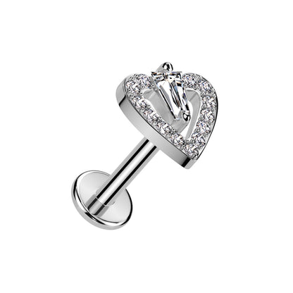 Threadless Push-In CZ Crystal Paved Heart Top Flat Back Stud - 316L Stainless Steel