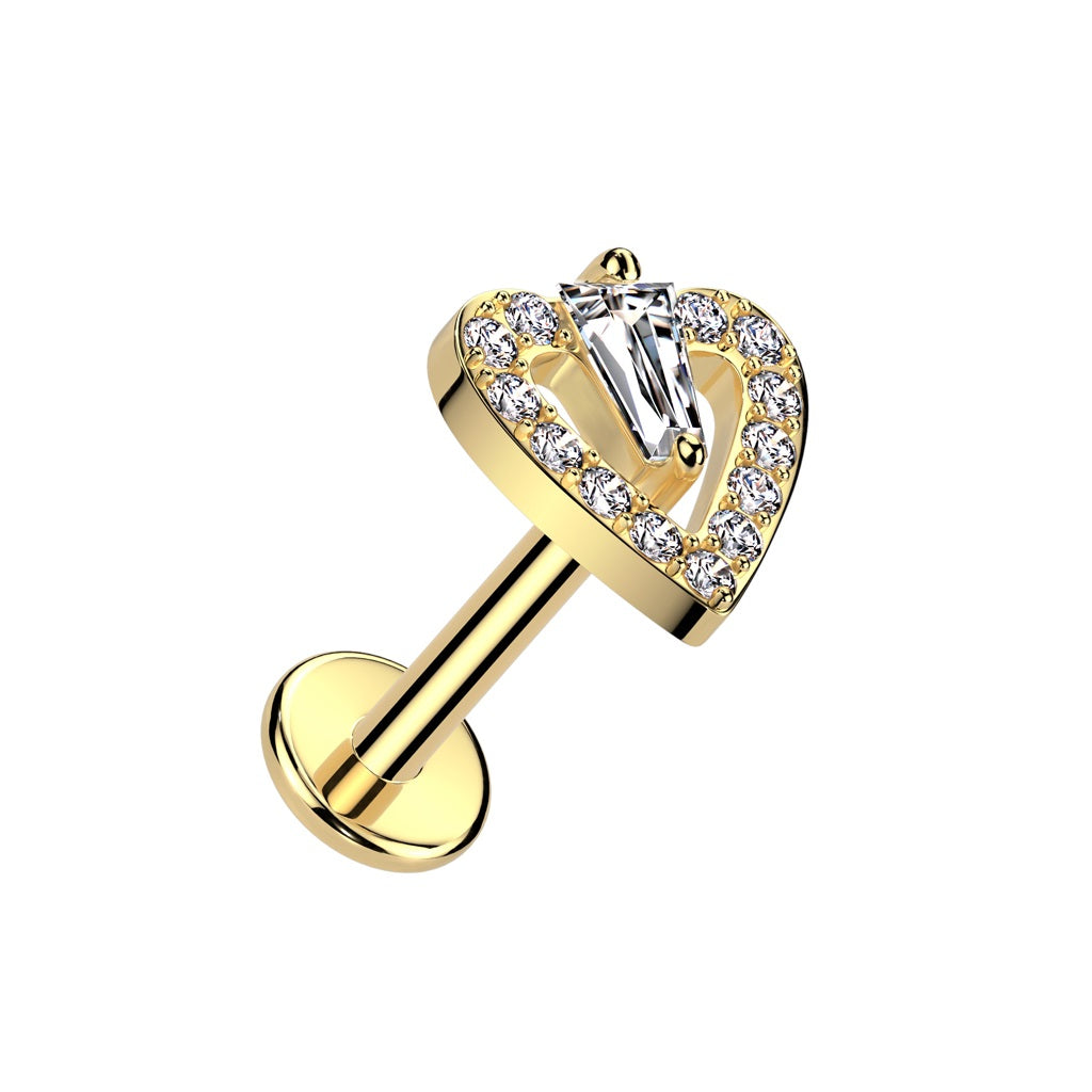 Threadless Push-In CZ Crystal Paved Heart Top Flat Back Stud - 316L Stainless Steel