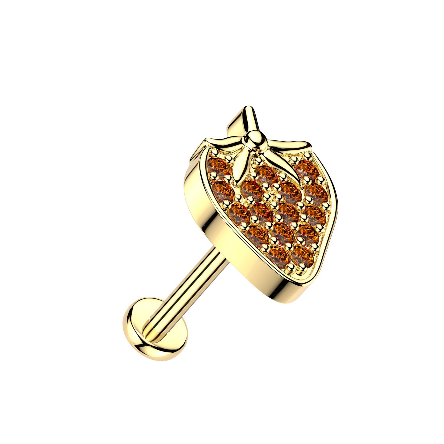 Threadless Push In CZ Crystal Red Strawberry Flat Back Stud - 316L Stainless Steel