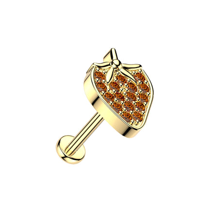 Threadless Push In CZ Crystal Red Strawberry Flat Back Stud - 316L Stainless Steel