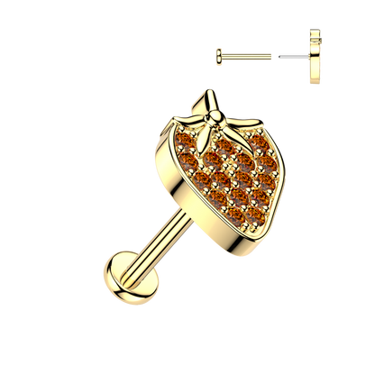 Threadless Push In CZ Crystal Red Strawberry Flat Back Stud - 316L Stainless Steel