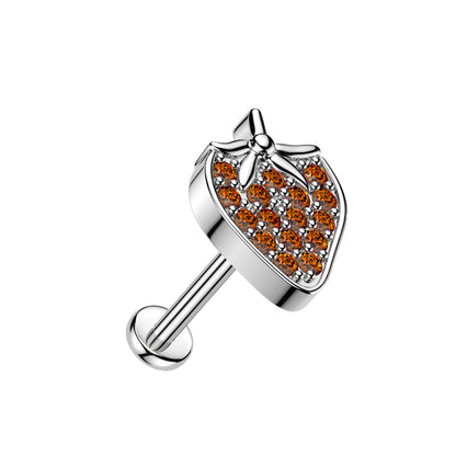 Threadless Push In CZ Crystal Red Strawberry Flat Back Stud - 316L Stainless Steel