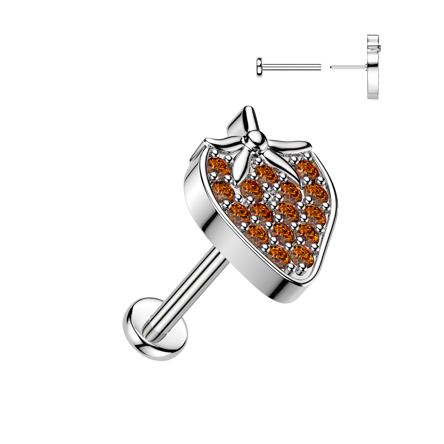 Threadless Push In CZ Crystal Red Strawberry Flat Back Stud - 316L Stainless Steel