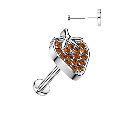 Threadless Push In CZ Crystal Red Strawberry Flat Back Stud - 316L Stainless Steel