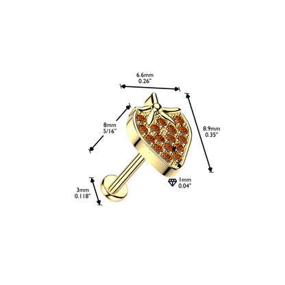 Threadless Push In CZ Crystal Red Strawberry Flat Back Stud - 316L Stainless Steel