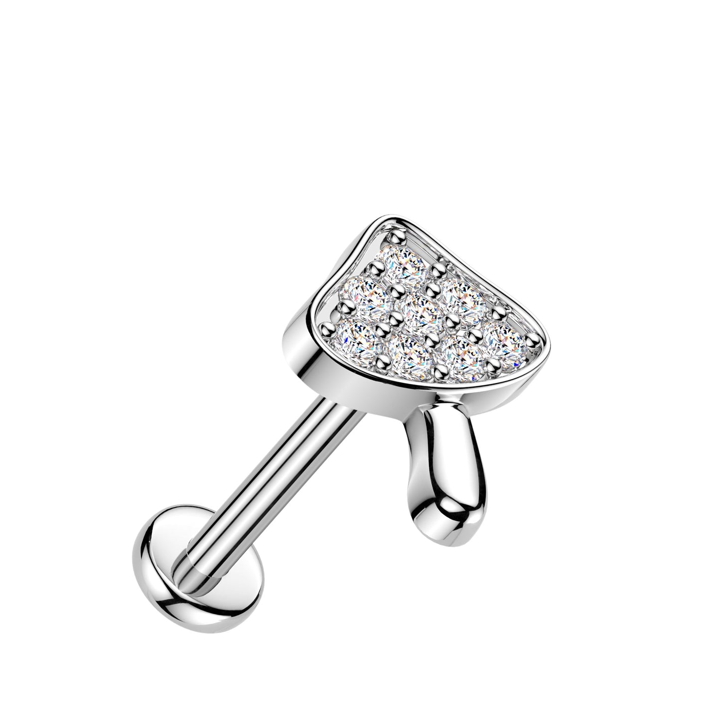 Threadless Push In CZ Crystal Woodland Mushroom Flat Back Stud - 316L Stainless Steel