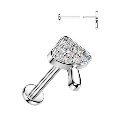 Threadless Push In CZ Crystal Woodland Mushroom Flat Back Stud - 316L Stainless Steel