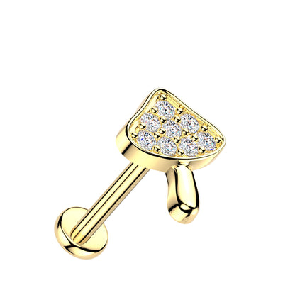 Threadless Push In CZ Crystal Woodland Mushroom Flat Back Stud - 316L Stainless Steel
