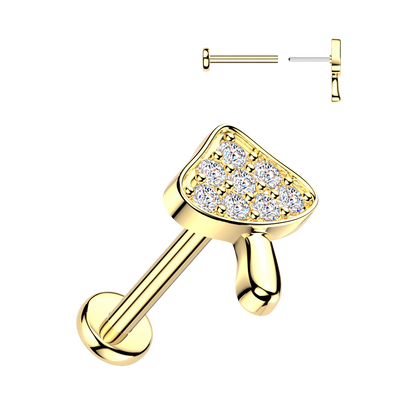 Threadless Push In CZ Crystal Woodland Mushroom Flat Back Stud - 316L Stainless Steel