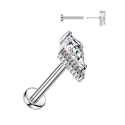 Threadless Push In Kite Shaped CZ Crystal Flat Back Stud - 316L Stainless Steel