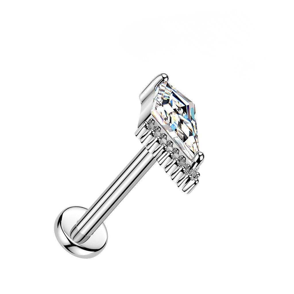 Threadless Push In Kite Shaped CZ Crystal Flat Back Stud - 316L Stainless Steel