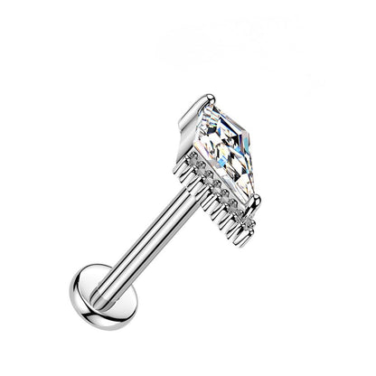 Threadless Push In Kite Shaped CZ Crystal Flat Back Stud - 316L Stainless Steel