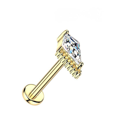 Threadless Push In Kite Shaped CZ Crystal Flat Back Stud - 316L Stainless Steel