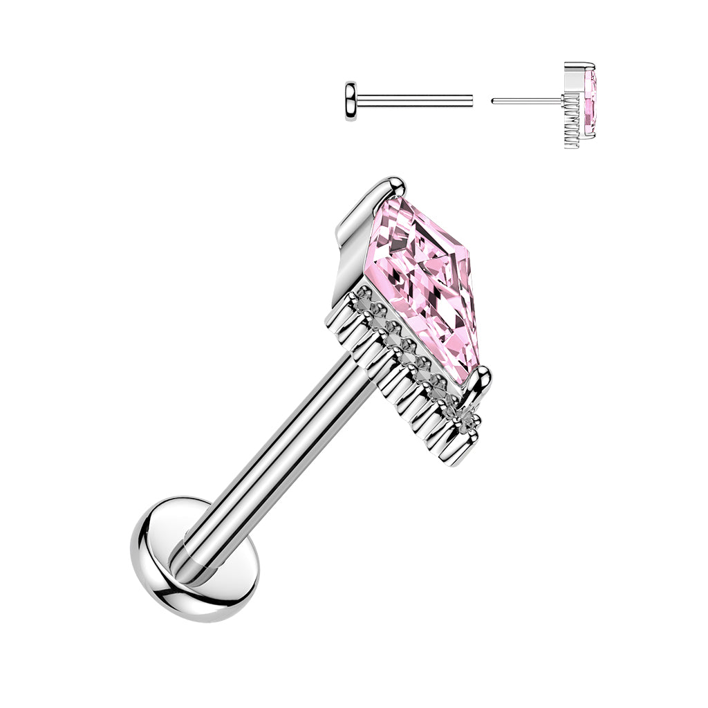 Threadless Push In Kite Shaped CZ Crystal Flat Back Stud - 316L Stainless Steel