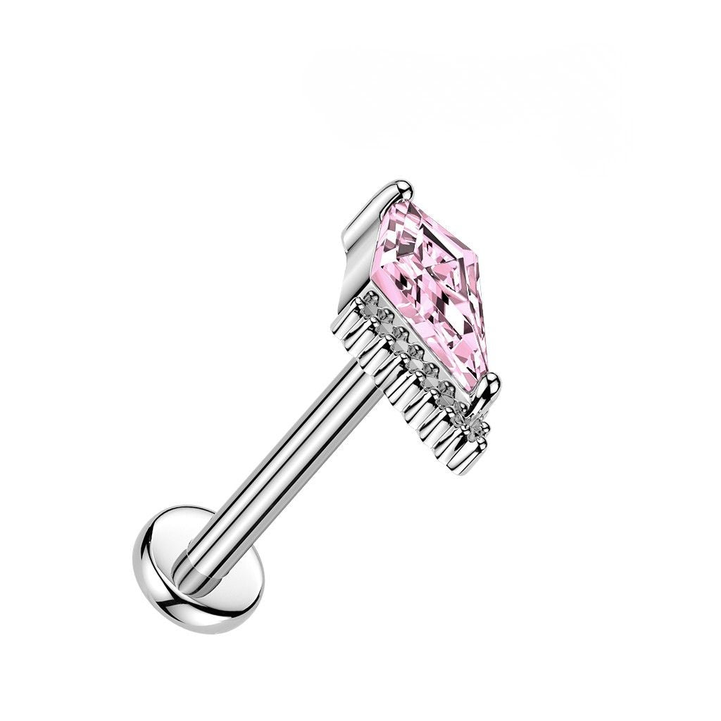 Threadless Push In Kite Shaped CZ Crystal Flat Back Stud - 316L Stainless Steel