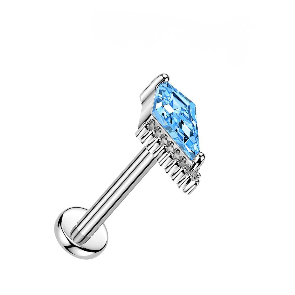 Threadless Push In Kite Shaped CZ Crystal Flat Back Stud - 316L Stainless Steel