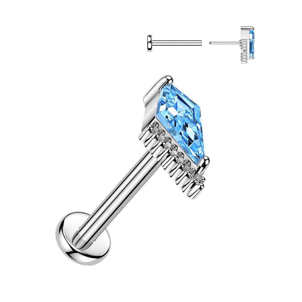 Threadless Push In Kite Shaped CZ Crystal Flat Back Stud - 316L Stainless Steel