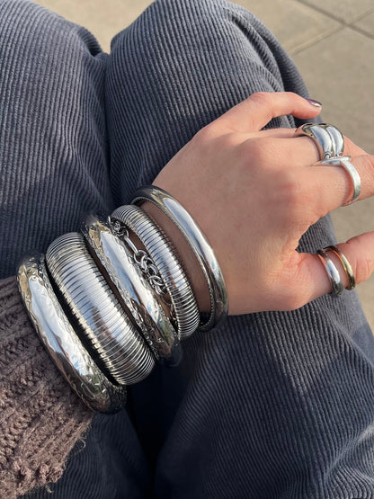 Ribbed Stretch Bracelet - Stainless Steel