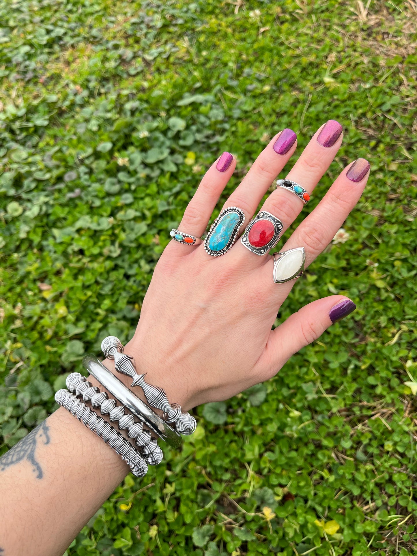 Asymmetrical Oval Turquoise Stone Statement Ring - Oxidized 925 Sterling Silver