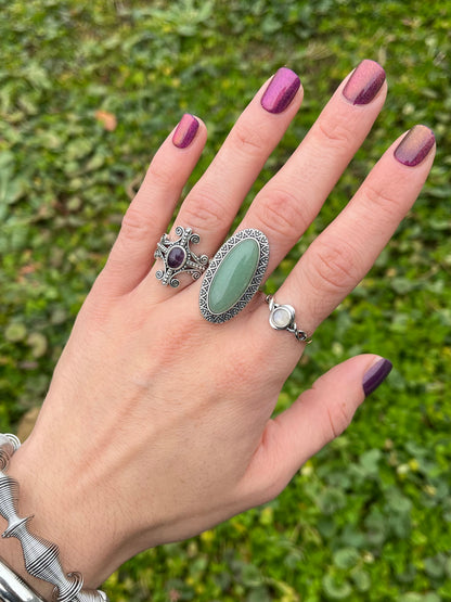 Amethyst Cross Ring - Oxidized 925 Sterling Silver