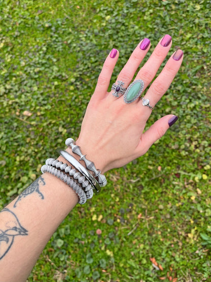 Oval Green Jade Statement Ring - Oxidized 925 Sterling Silver