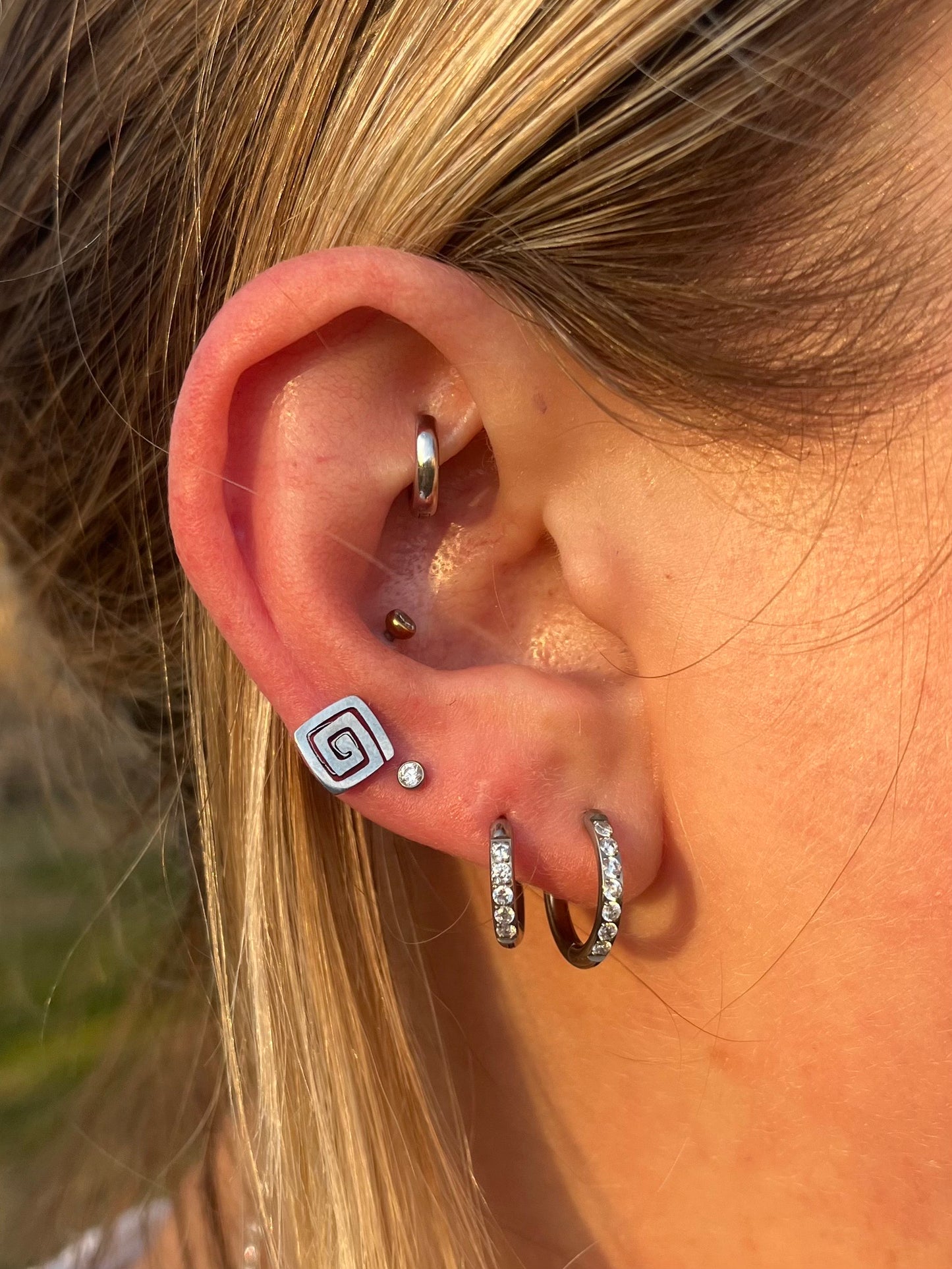 Set of Titanium and Crystal Threadless Stud and Hoop Earrings