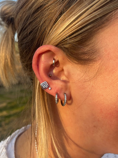 Set of Titanium and Crystal Threadless Stud and Hoop Earrings