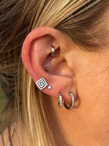 Set of Titanium and Crystal Threadless Stud and Hoop Earrings