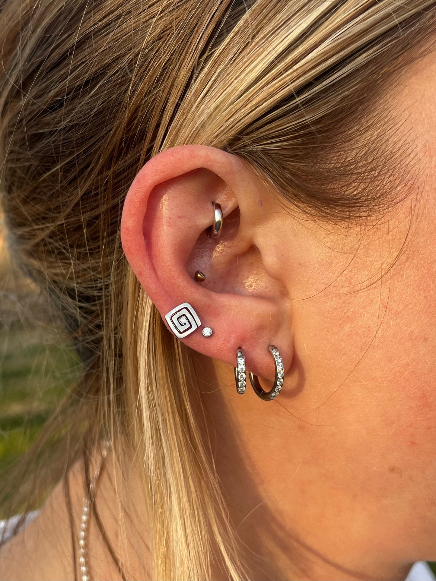 Set of Titanium and Crystal Threadless Stud and Hoop Earrings