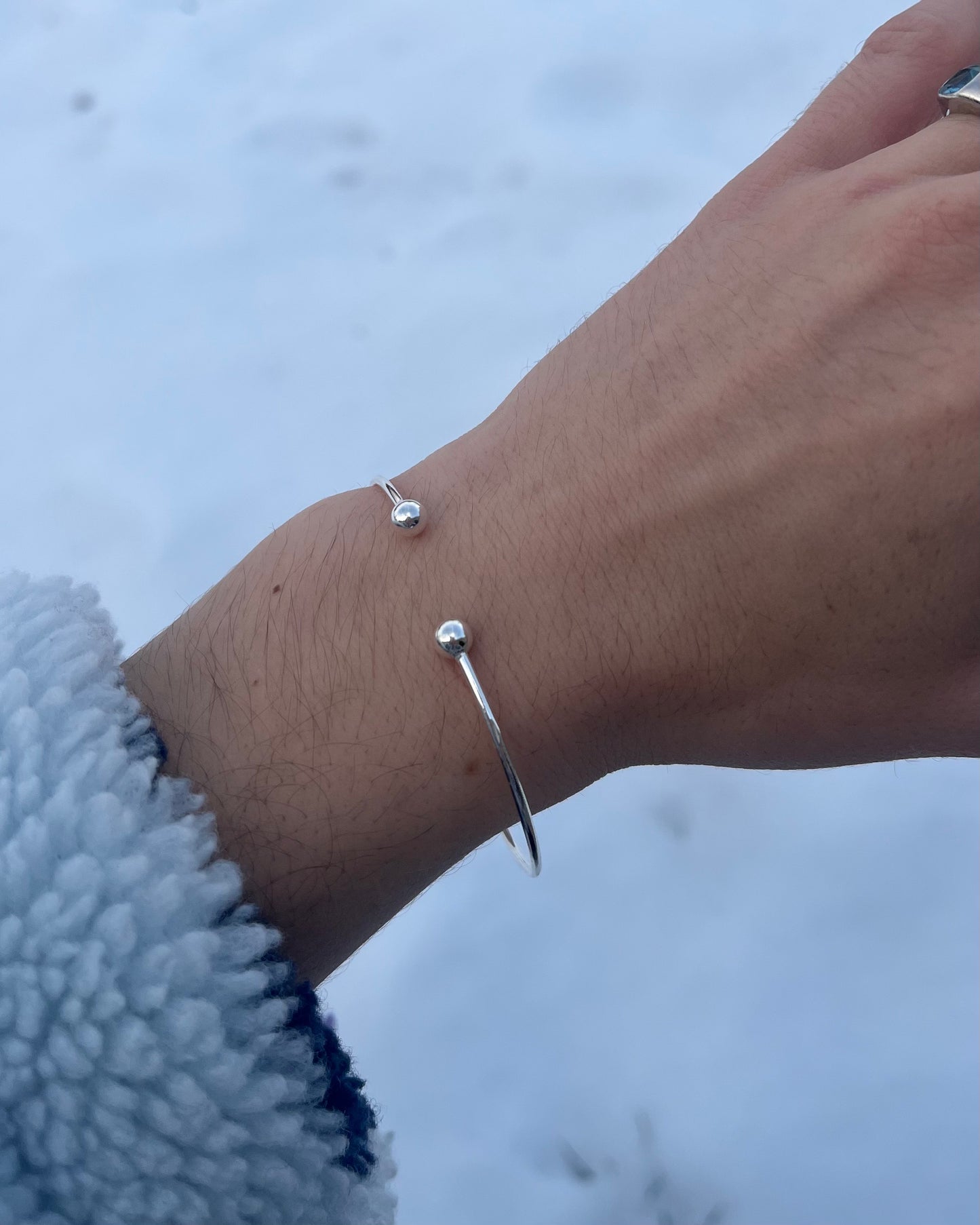 1.5mm Thick Open Ball End Cuff Bracelet - 925 Sterling Silver