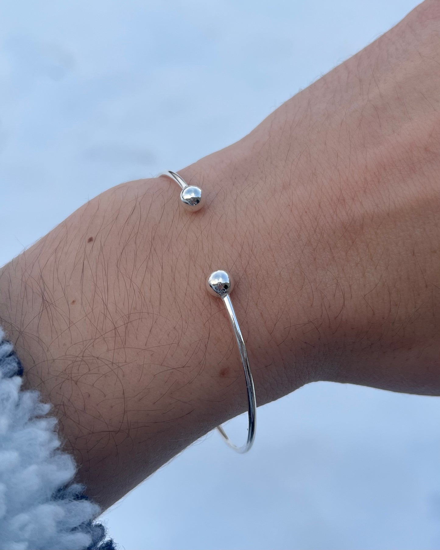 1.5mm Thick Open Ball End Cuff Bracelet - 925 Sterling Silver