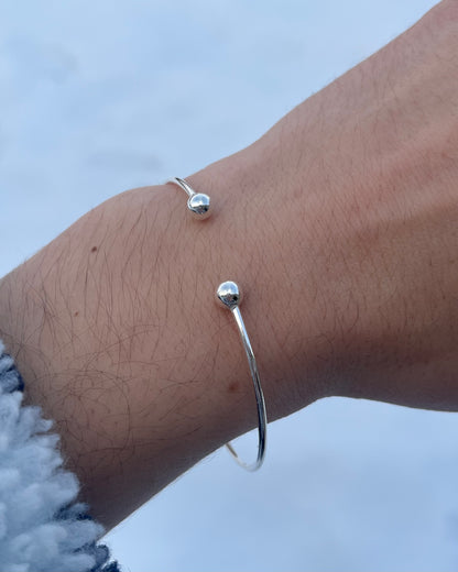 1.5mm Thick Open Ball End Cuff Bracelet - 925 Sterling Silver