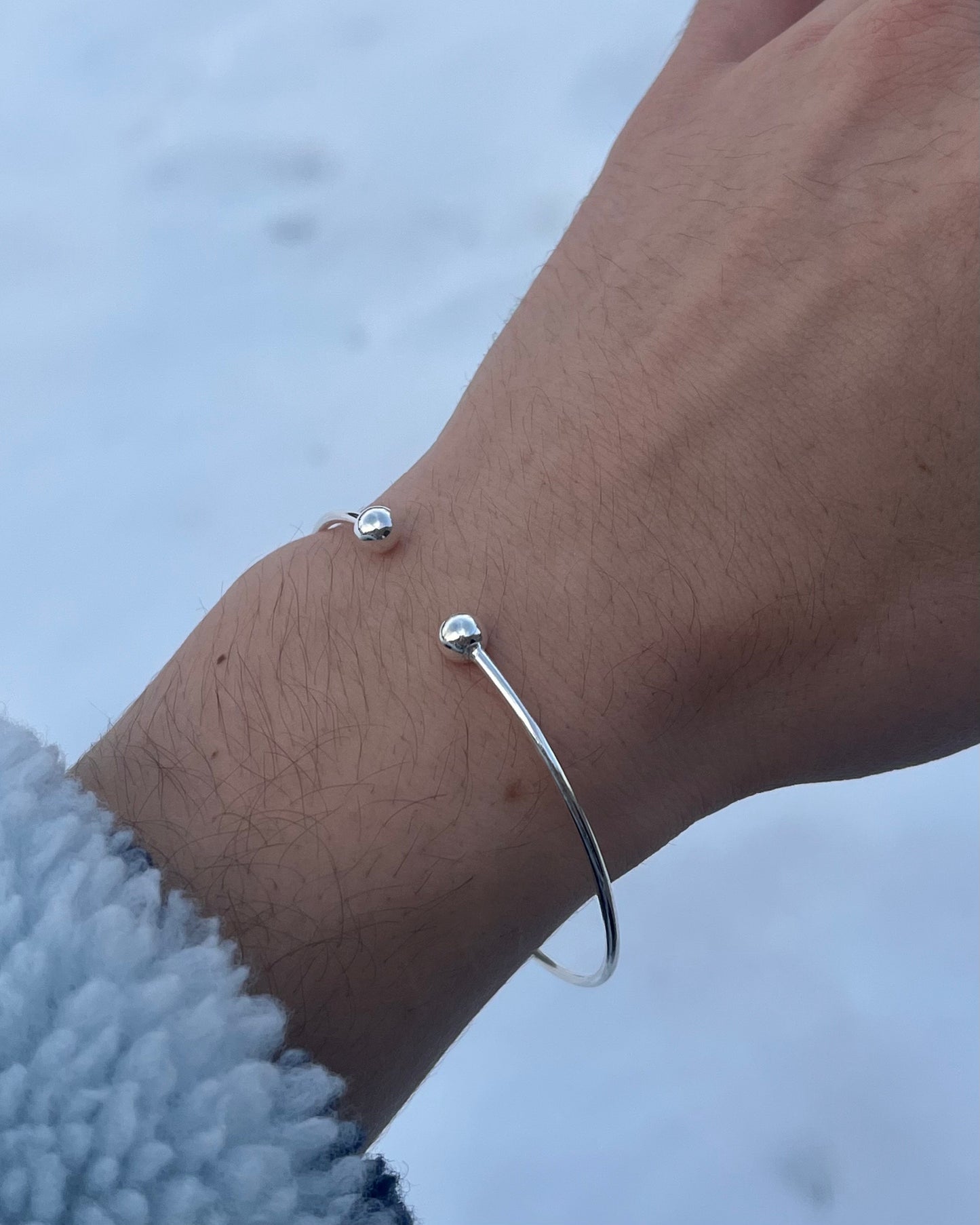 1.5mm Thick Open Ball End Cuff Bracelet - 925 Sterling Silver