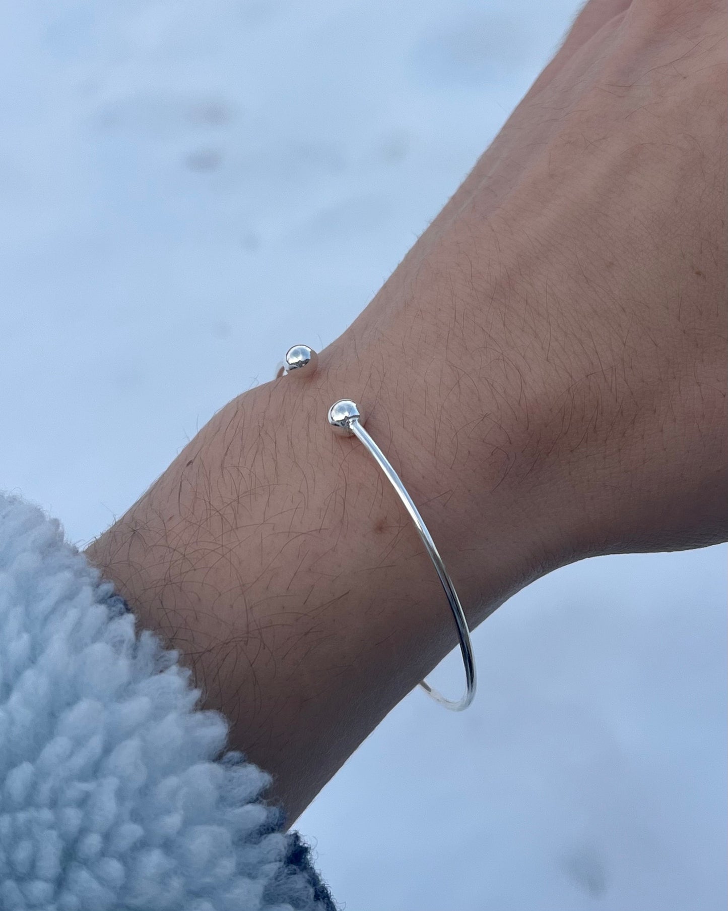 1.5mm Thick Open Ball End Cuff Bracelet - 925 Sterling Silver