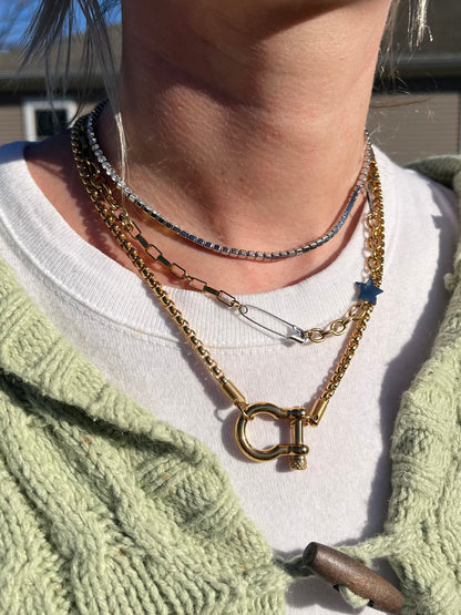 Horseshoe Carabiner Chain Necklace - Stainless Steel