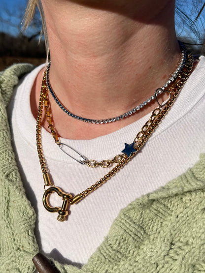 Horseshoe Carabiner Chain Necklace - Stainless Steel