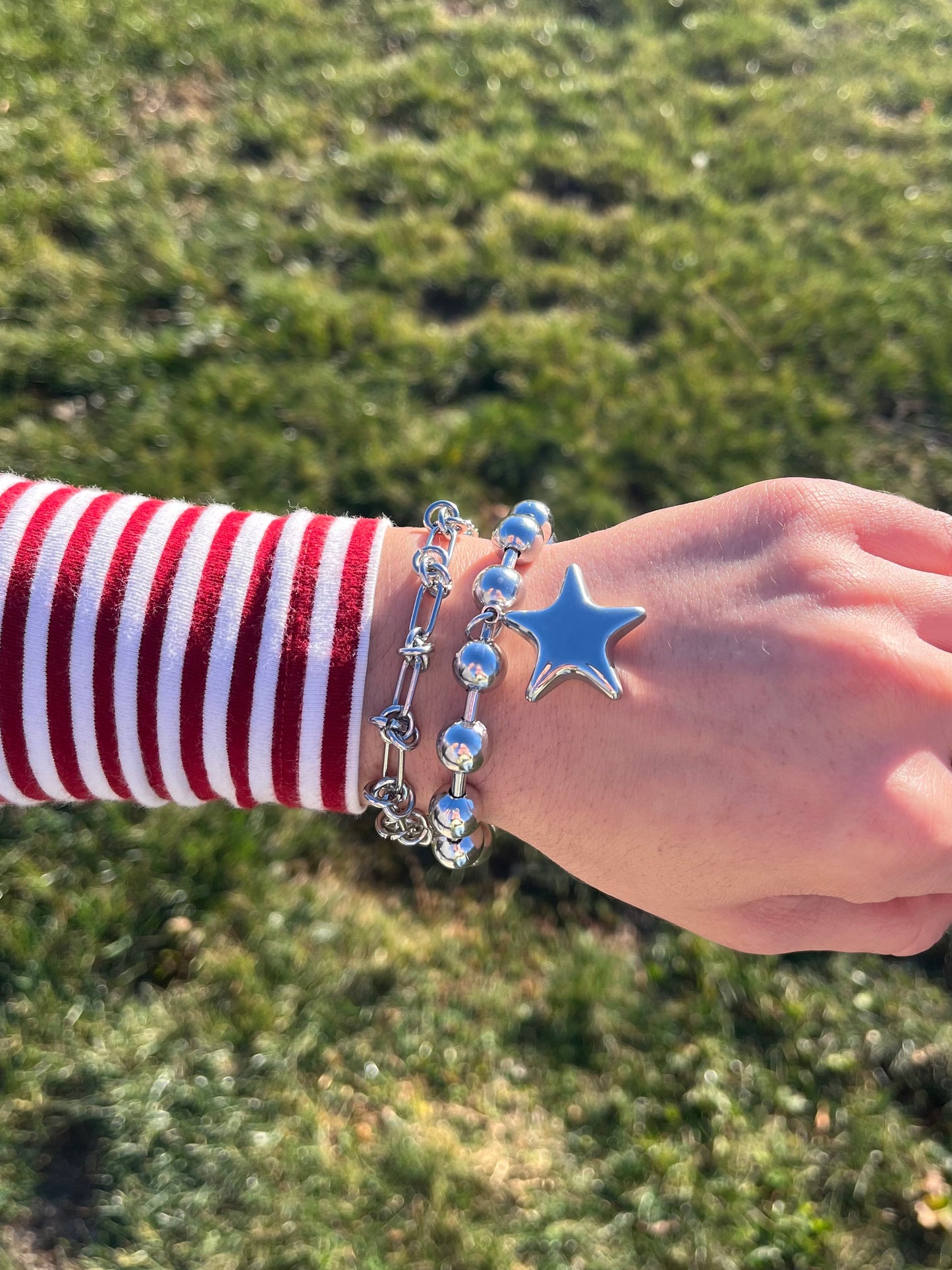 Puffy Star Ball Chain Bracelet - Stainless Steel