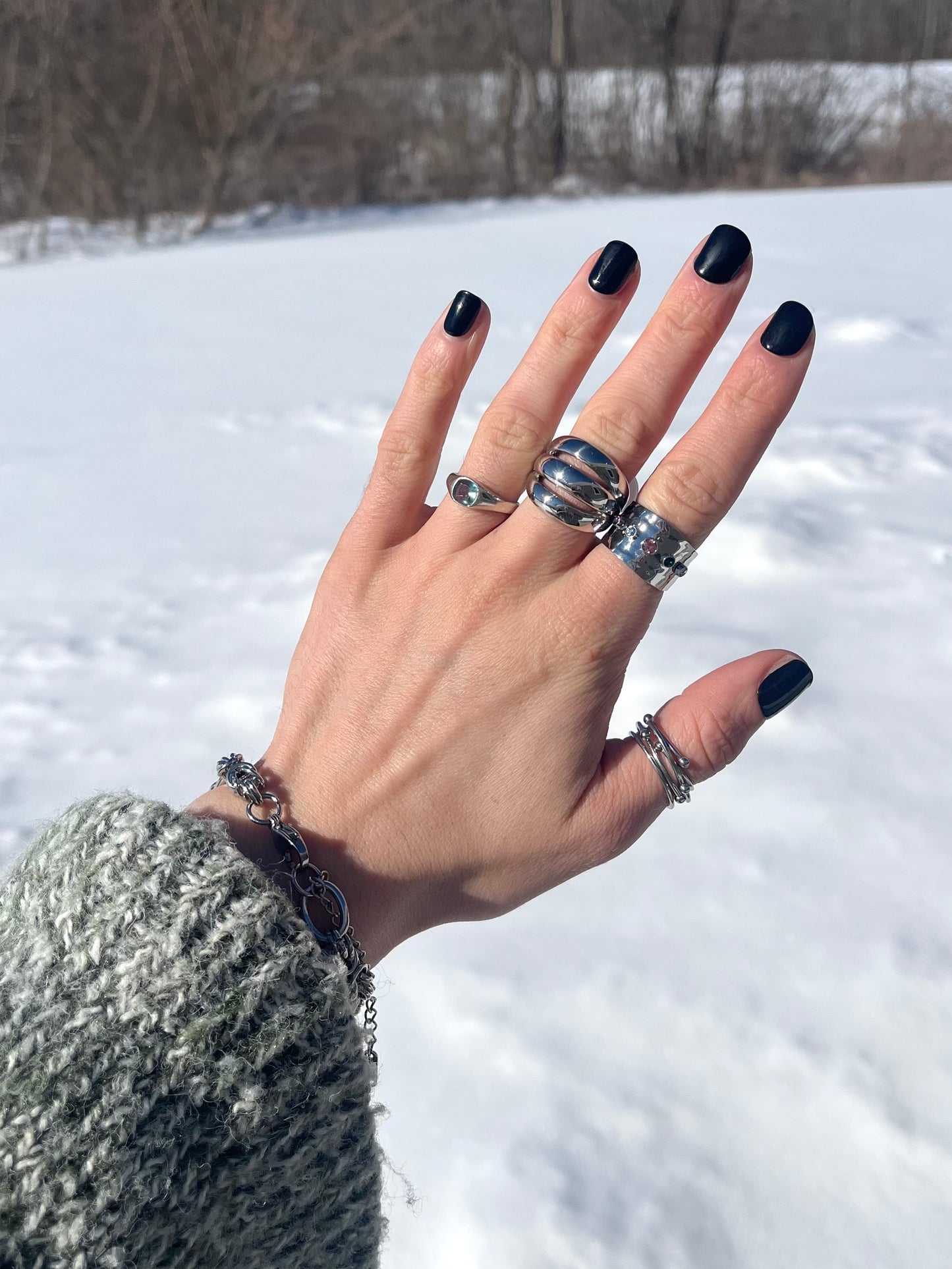 Multicolor CZ Crystal Wide Band Adjustable Ring - Stainless Steel