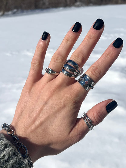 Multicolor CZ Crystal Wide Band Adjustable Ring - Stainless Steel