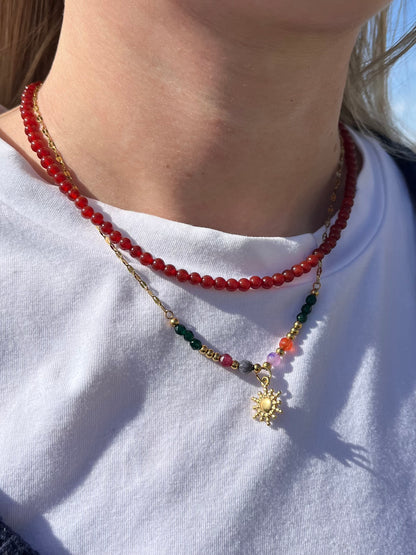 Red Agate Natural Stone Bead Necklace