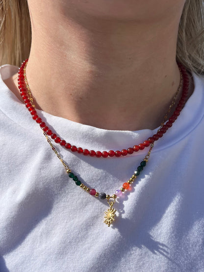 Red Agate Natural Stone Bead Necklace