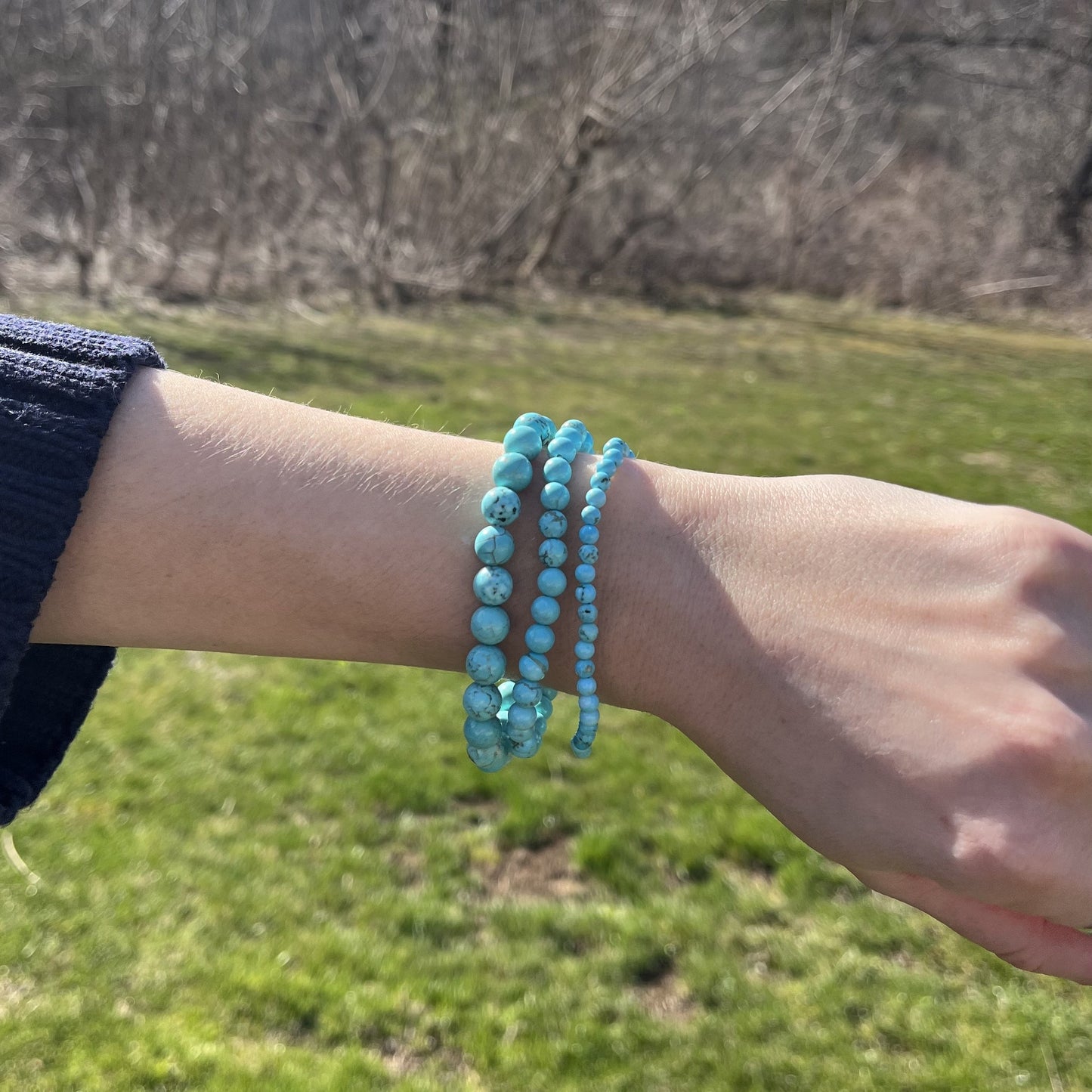 Turquoise Stone Bead Stretch Bracelet