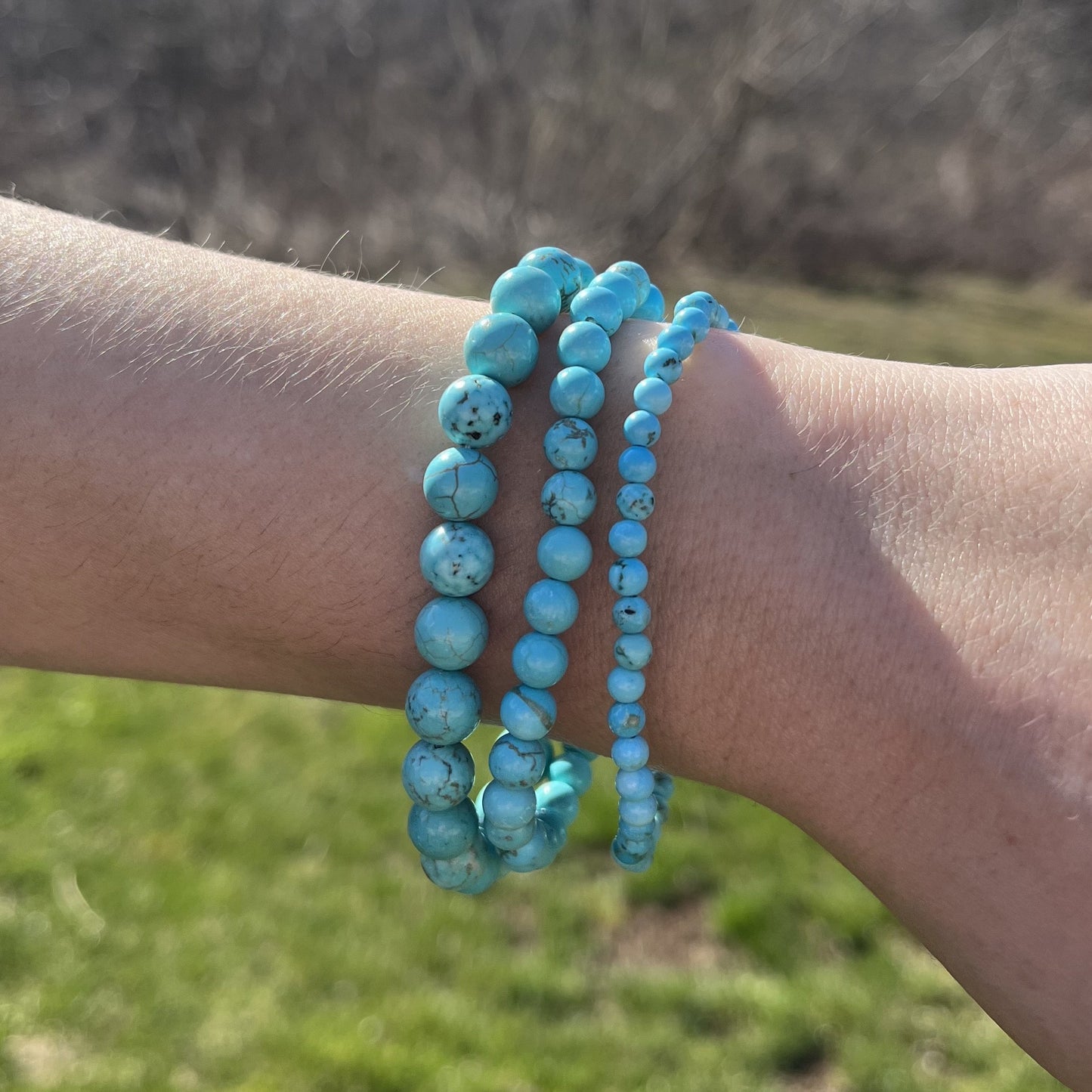 Turquoise Stone Bead Stretch Bracelet